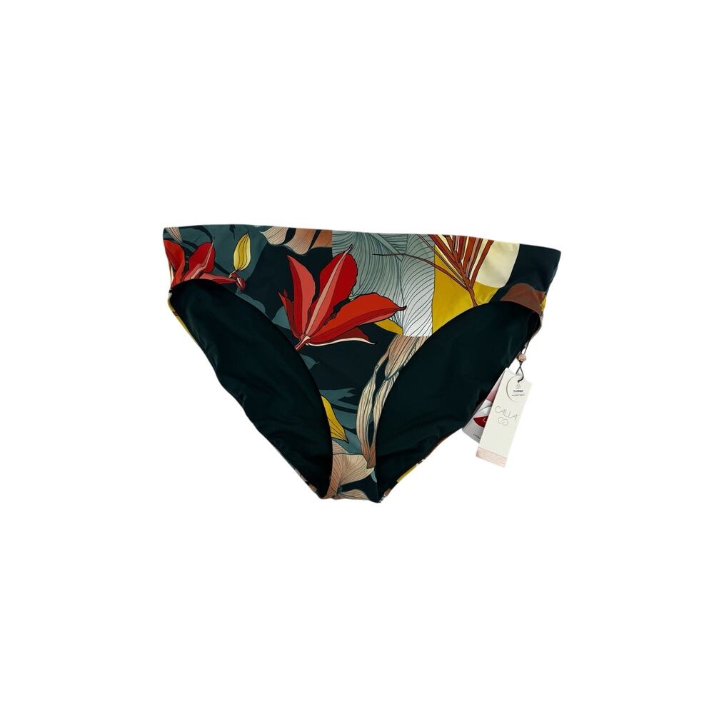 CALIA Women's Core Mid Rise Swim Bottoms Botanical Print Sea Green XXL